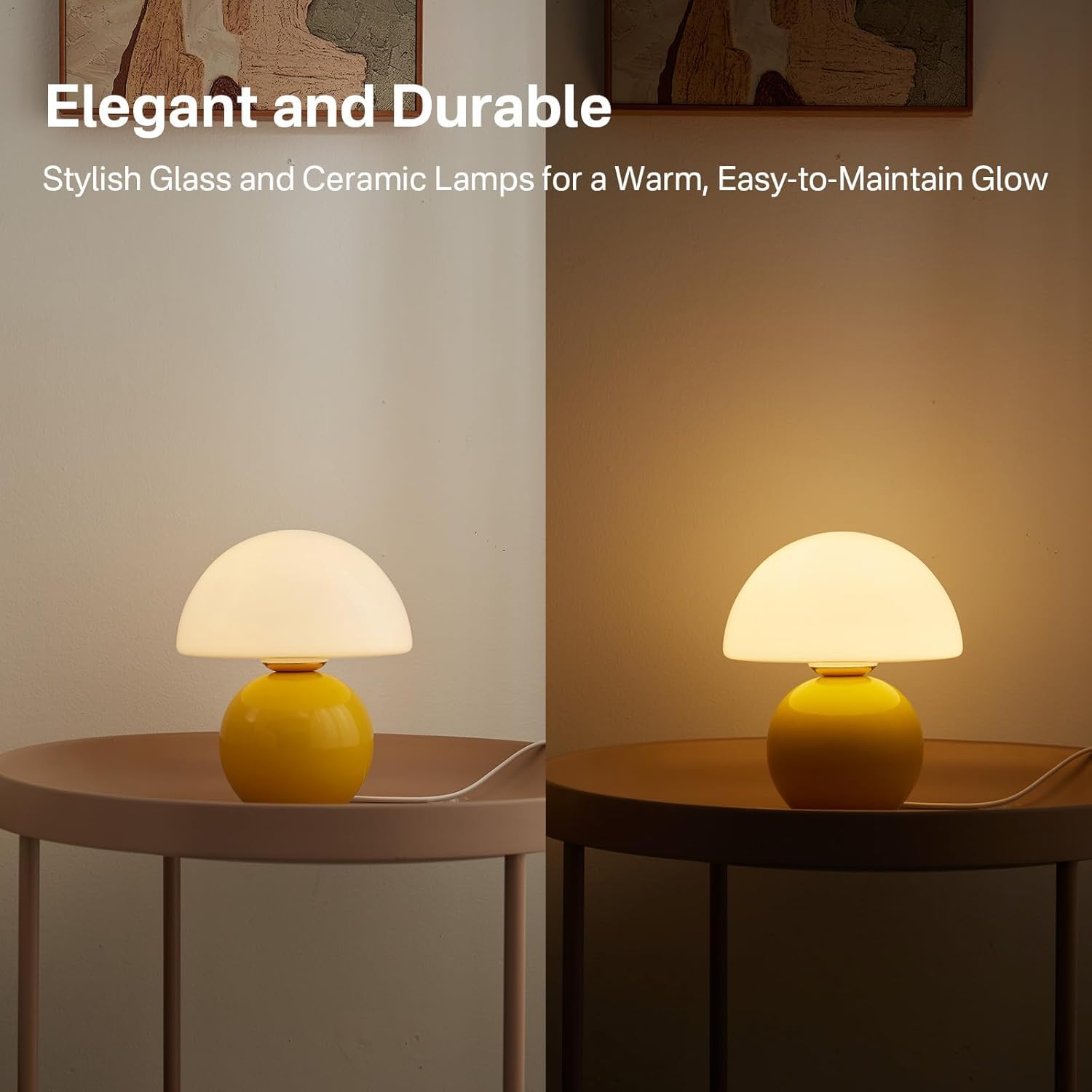Dawnwake Mushroom Desk Lamp, Small Yellow Aesthetic Lamp for Bedroom & Living Room, Model DAWN-001
