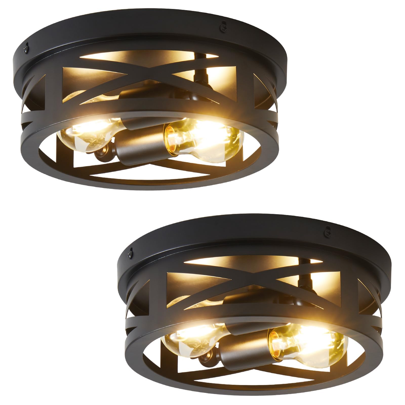 2-Light Flush Mount Ceiling Light Fixtures, Farmhouse Ceiling Light Fixture, Black Hallway Light Fixtures Ceiling, Vintage Light