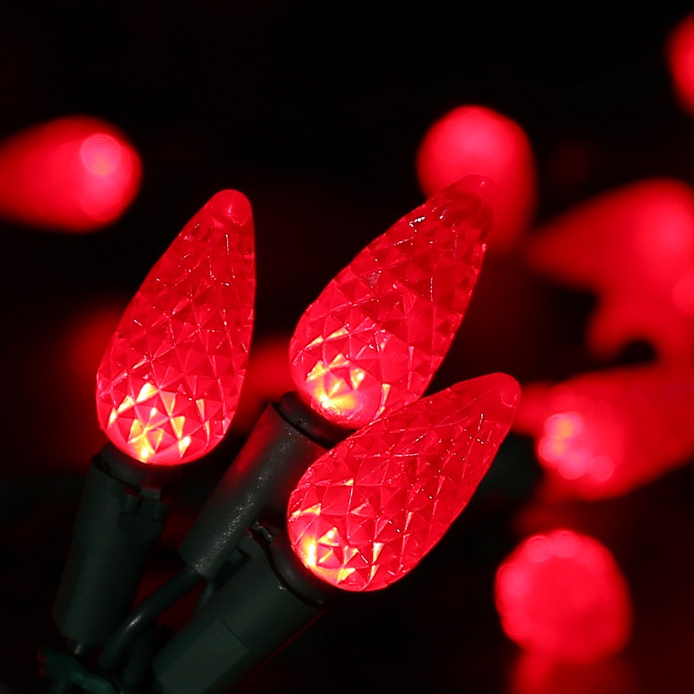 Brizled C5 LED Red Christmas Lights, 100 LED, 33ft, UL Certified, Connectable for Indoor/Outdoor Decoration