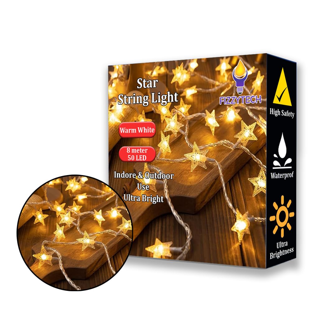 fizzytech Star String Lights for Indoor Outdoor Diwali Light for Decoration (Warm White, 6 Meter 40 LED)
