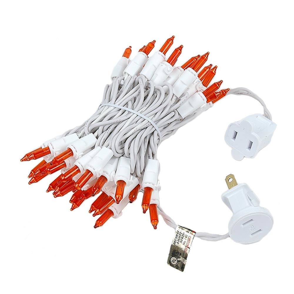 Novelty Lights 50 Light Amber Christmas Mini String Light Set, White Wire, Indoor/Outdoor Ul Listed, 11' Long