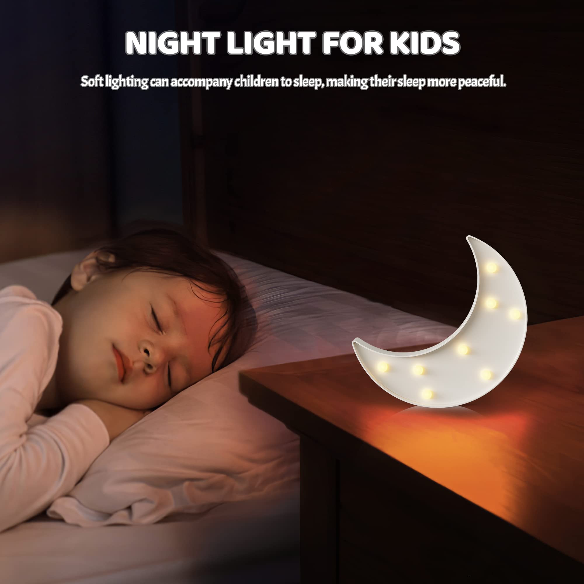 Ganrami White Moon Decor Bedroom, Battery Powered Moon Night Light For Kids, Kids Room Decor, Baby Room Decor, Nursery Wall Deco