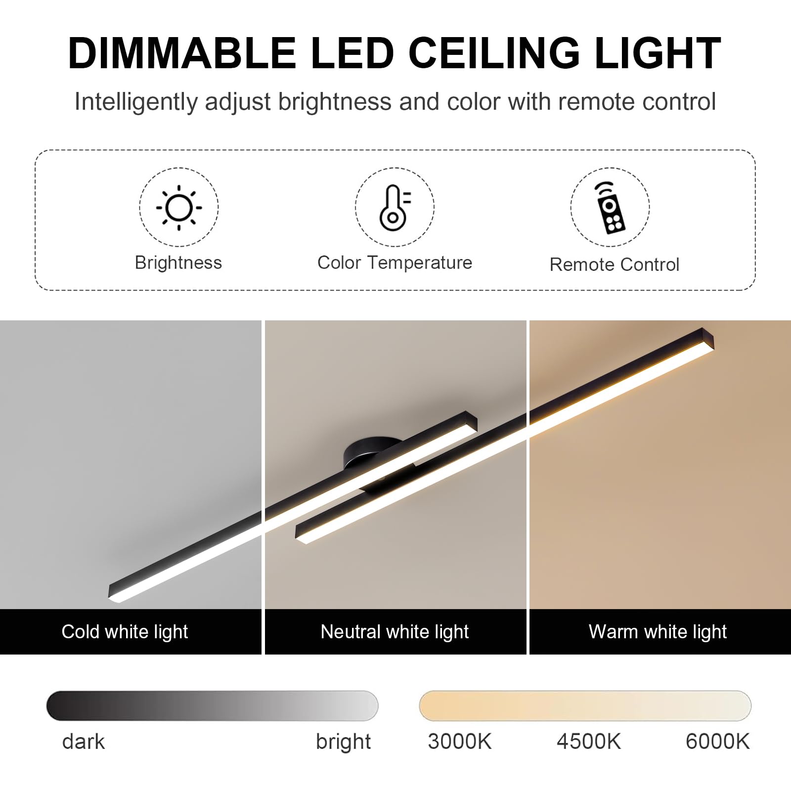 Jaymp Modern Ceiling Light With Remote, 43.3'' Black Sputnik Ceiling Lamp, 32W Dimmable Led Lighting Fixture For Dining Room Liv