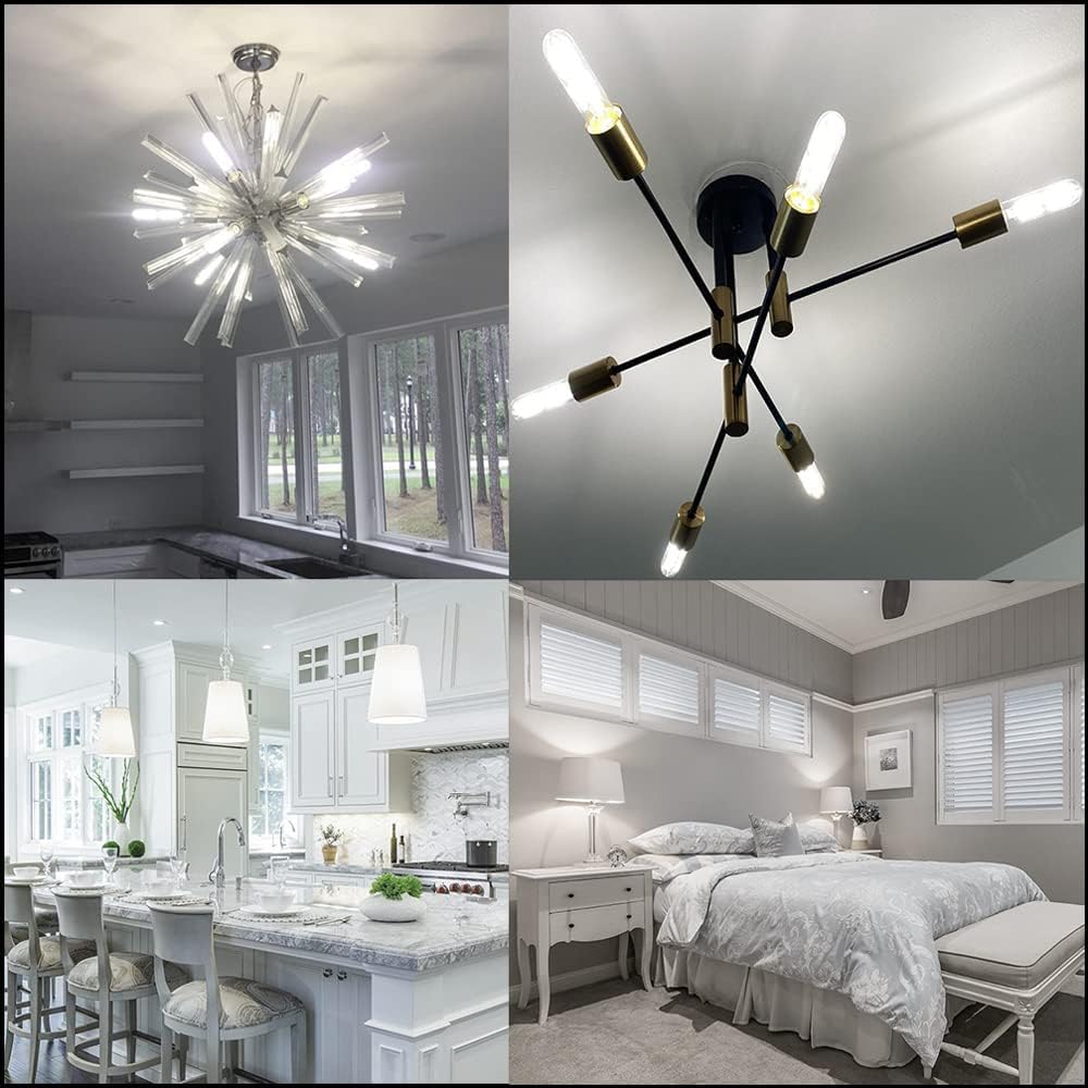 Leools Dimmable E26 Edison Bulb 8W Equal 75 Watt Light Bulb Ac120V Daylight 4000K Edison Light Bulbs 75 Watt 800Lm Tubular T10 L