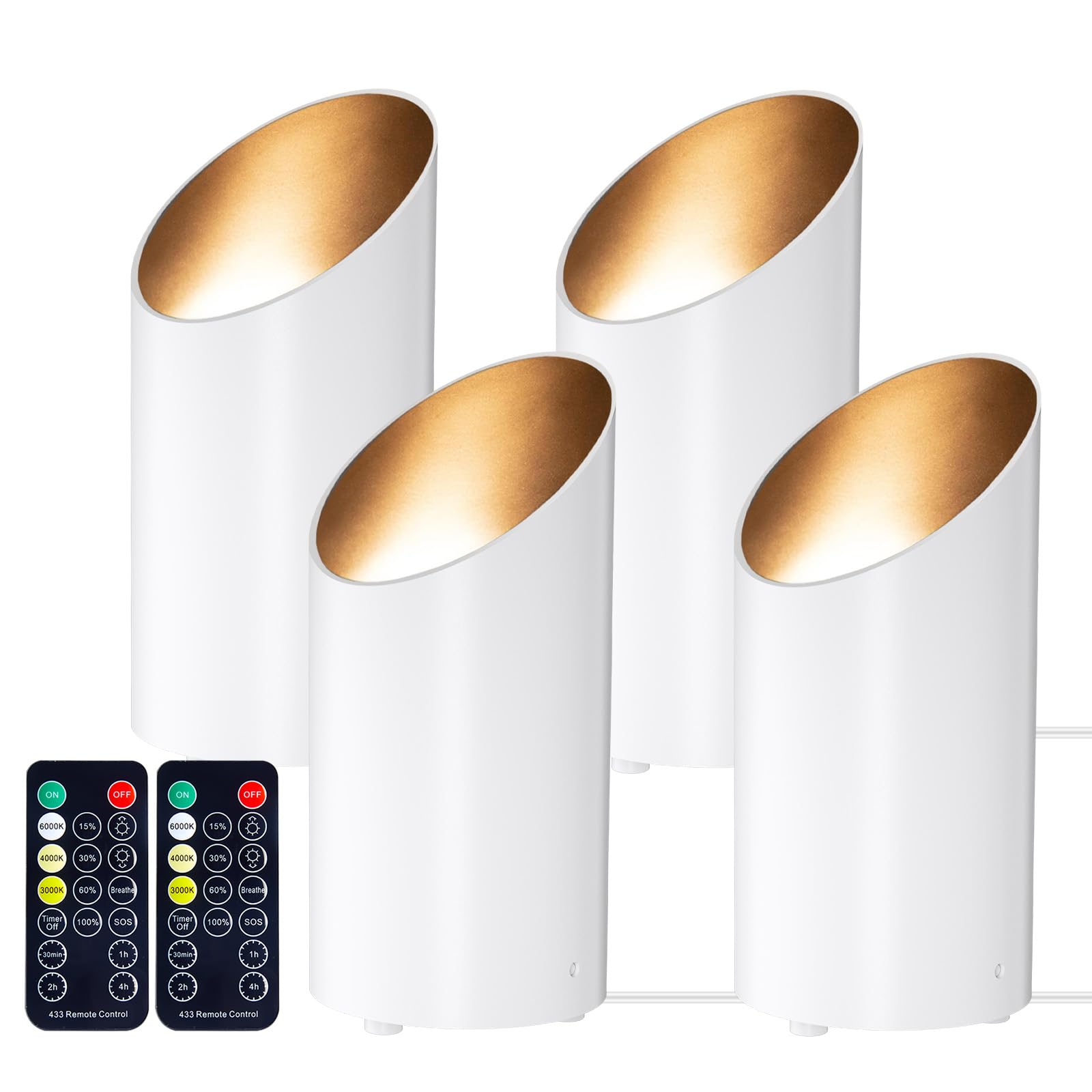 Brightown LED Spotlights, 4 Pack Uplighting Floor Can Lights, Remote & Timer, Dimmable, 3 Color Temperatures, White, Model HJCL180