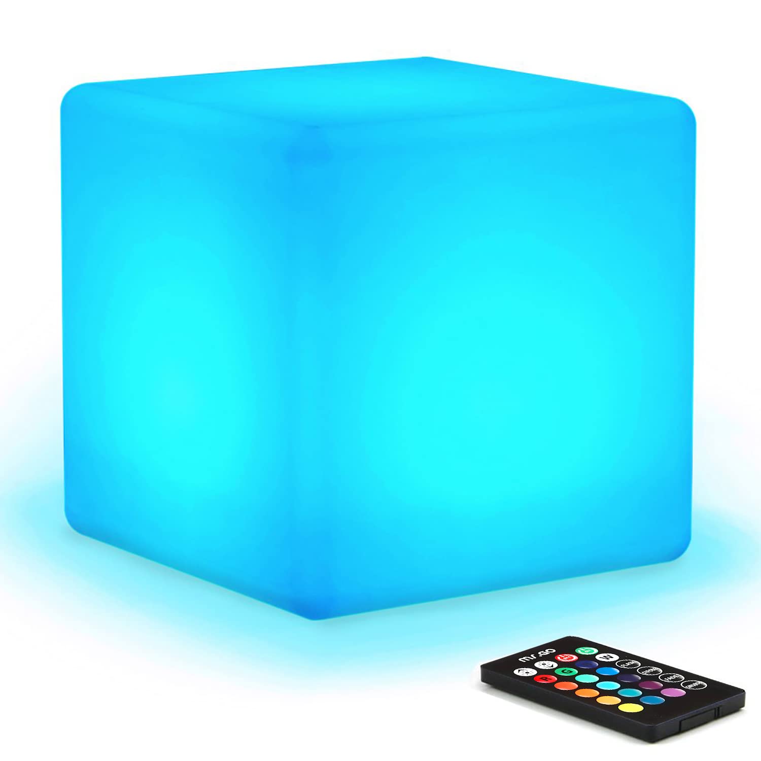 Mr.Go LED Color-Changing Light Cube 8" - Dimmable Waterproof Mood Lamp with Remote, 16 RGB Colors, Model CQ-C101