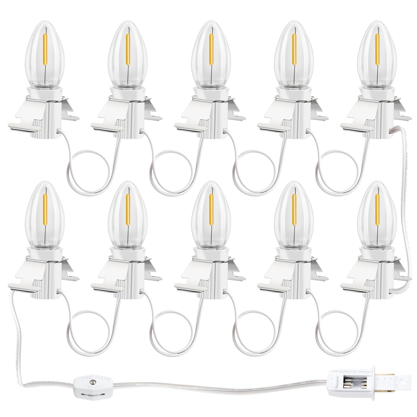 Aomitop Accessory Cord with 10 Led Light Bulb, LED Light Bulb C7 Cord Clip Lights Christmas Cabin, for Christmas Village Houses Craft Decoration
