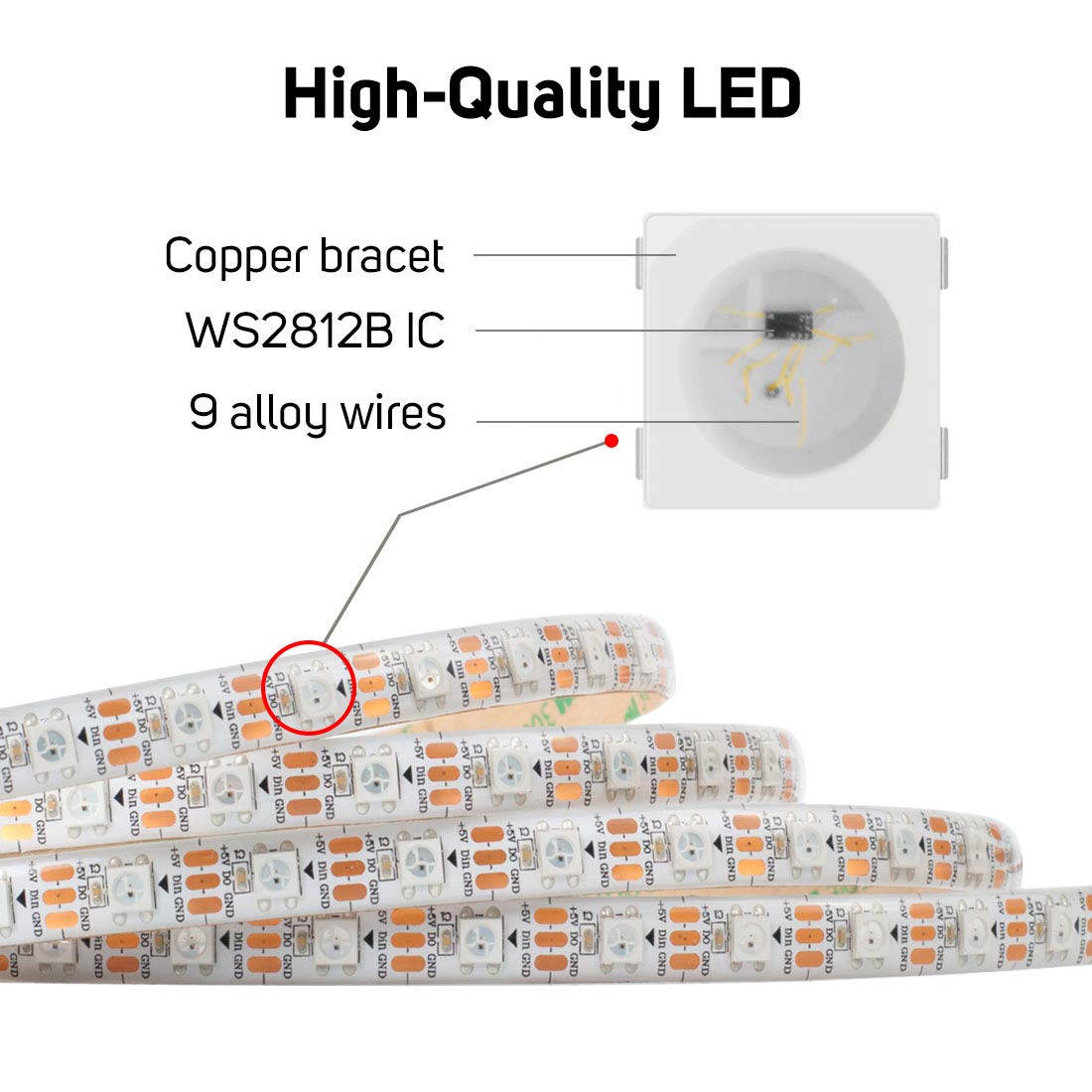 Btf-Lighting Ws2812B Rgb Eco Led Strip, Chasing Effects 5050Smd Individually Addressable 16.4Ft 60Pixels/M 300Pixels Flexible Dr