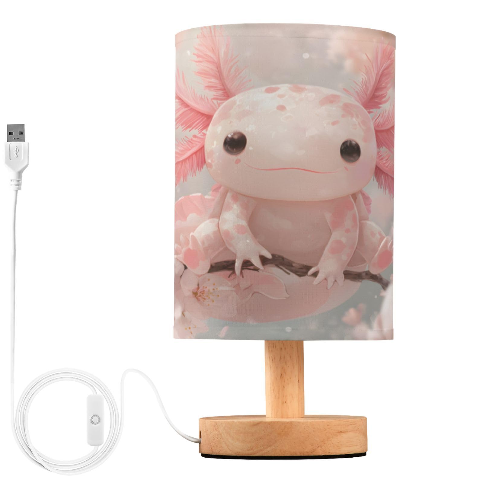 ALAZA Axolotl Cherry Blossom Flower Spring Decor Bedside Table Lamp with USB Port for Bedroom Nightstand Office Desk LED Bulb In
