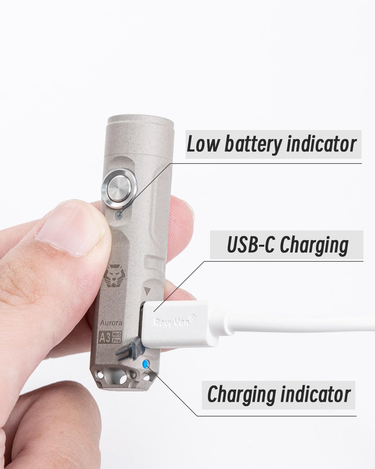 RovyVon A3 Pro G4 USB-C Rechargeable 7000K EDC Flashlight, 650 High Lumen Ultra Bright with Cool White, Momentary On, Lock Mode,