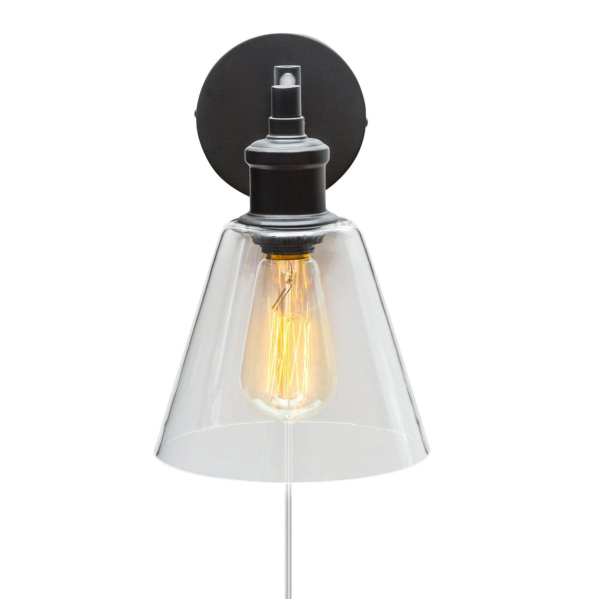 Globe Electric 65311 Industrial Wall Sconce, Dark Bronze, Metal, 12in, Plug-in/Hardwire, On/Off Switch, Clear Glass Shade