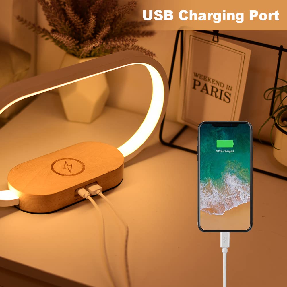 Donewin Bedside Lamp With Clock, Usb Port, 10W Fast Wireless Charger, Touch Table Lamps For Nightstand, Bedroom,Wood Decor,Stepl