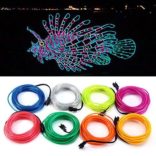 Searik EL Wire White Lights 16.4ft/5m, Flexible LED Neon Light Glow EL Wire Rope Tape String Lights with Battery Pack Controller