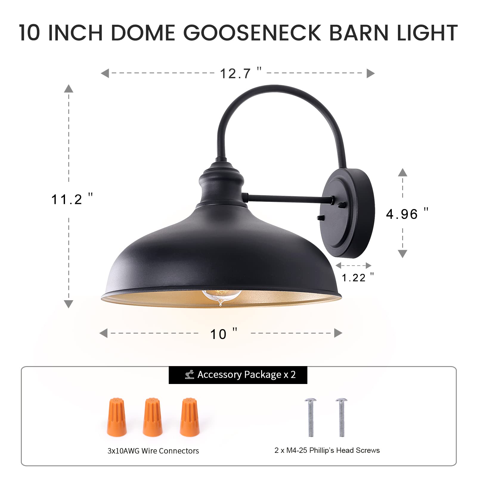Goalplus 10 Dome Barn Lights For Farmhouse  Matte Black Gooseneck Outdoor Light Fixture  Exterior Porch Lighting With Wall Mount  Outside Goose Neck Wall Sconce For Patio