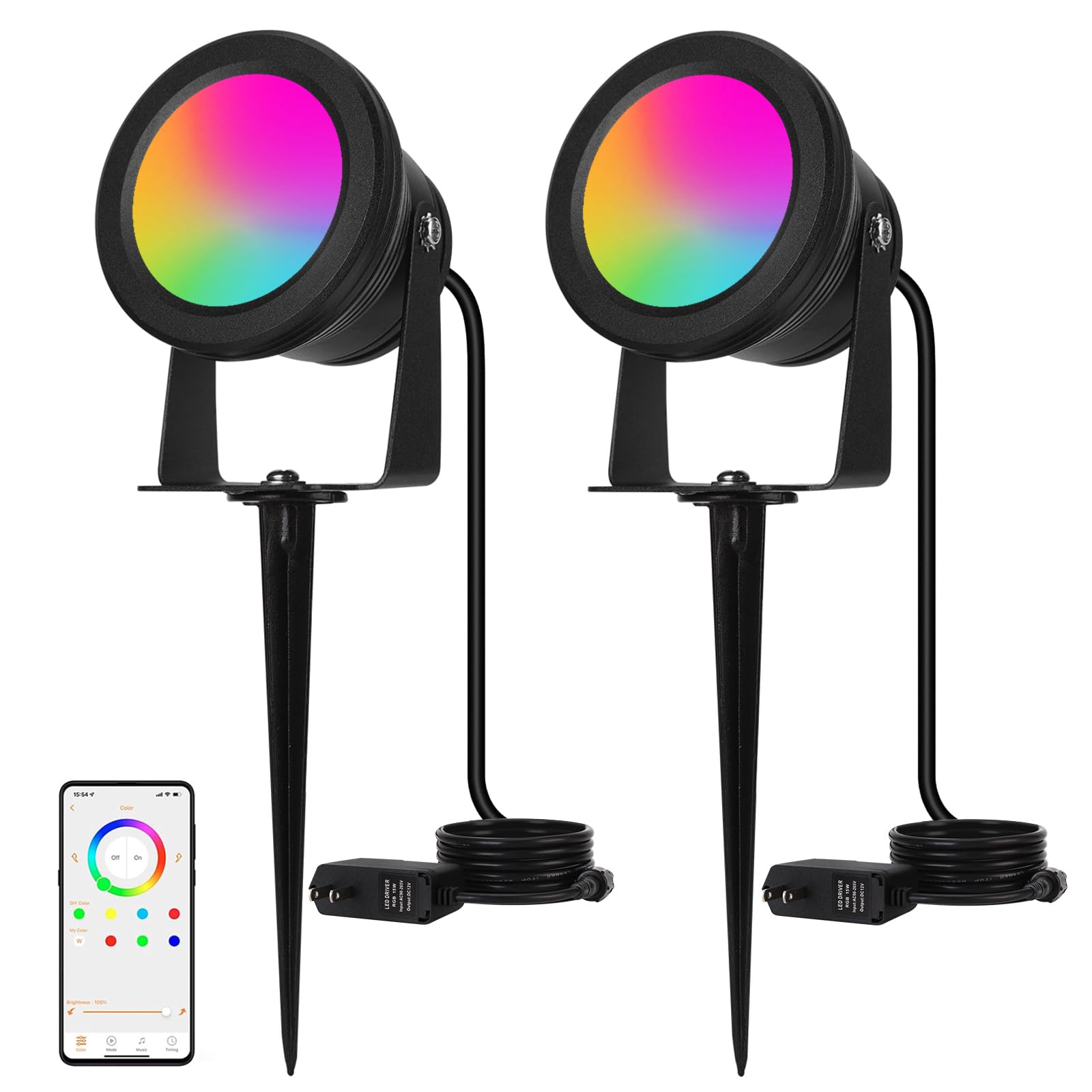 RICHSING Halloween Outdoor Spotlights, 15W Color Changing RGBW, Waterproof Landscape Lights, 2-Pack