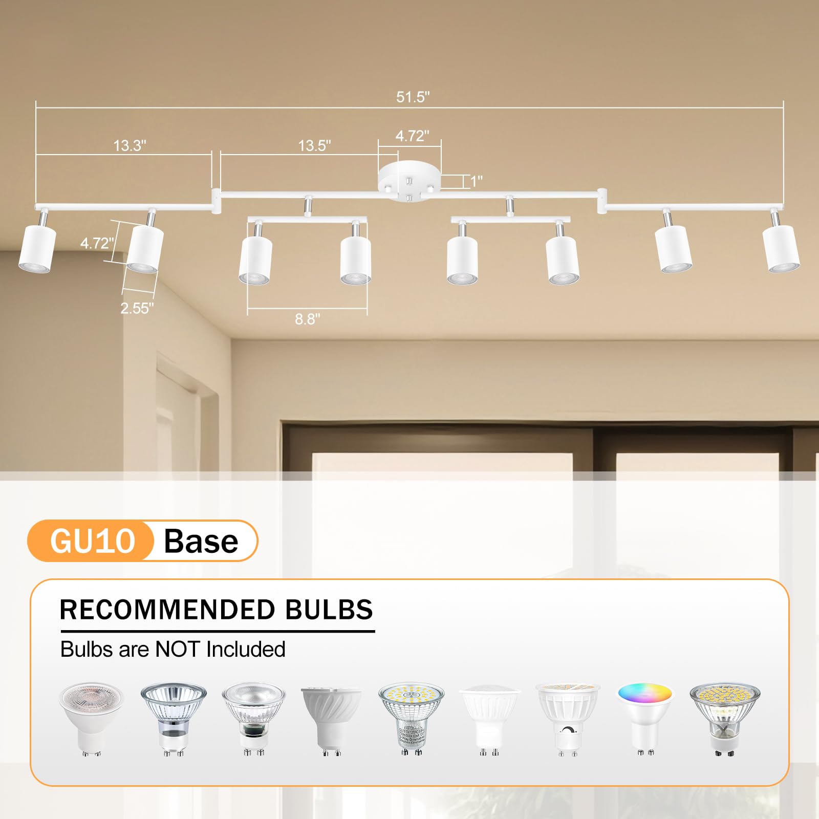 White Track Lighting Fixture Ceiling, Modern Track Light Fixtures Kitchen, 8-Light Rotatable Led Track Lights, Semi Flush Wall S