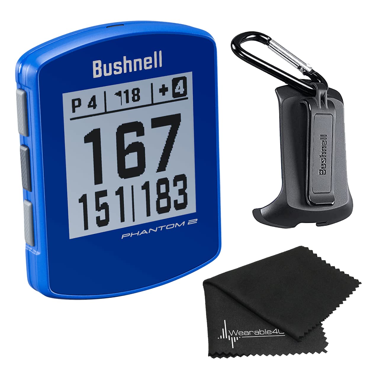Bushnell Phantom 2 gPS Rangefinder Blue with BITE Magnetic Mount and greenView with Wearable4U Lens cleaning cloth Bundle