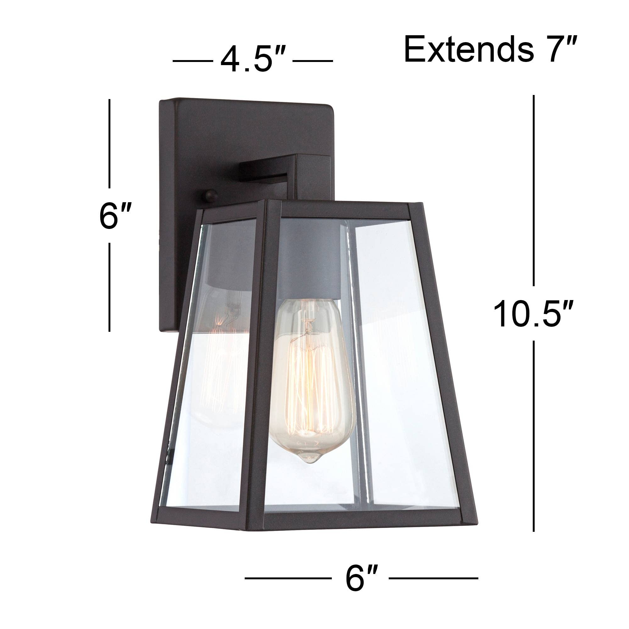 John Timberland Outdoor Wall Lights Set of 2, Tapering Black, Clear Glass, 10 3/4in, Model KS656P3