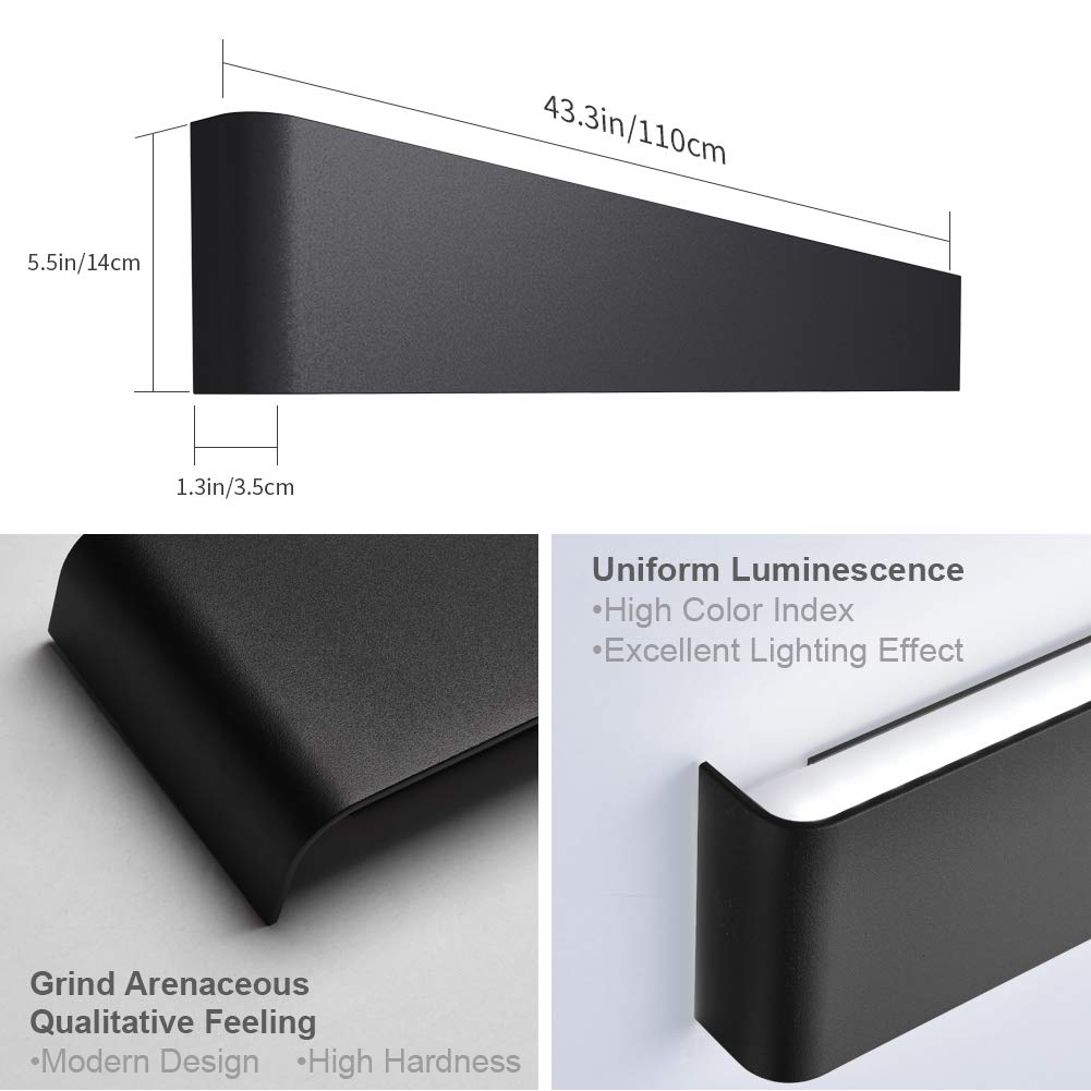 Aipsun LED Vanity Light Fixture, 43.3in, Black, Neutral White, Model 68519, Modern Design, Up and Down Lighting