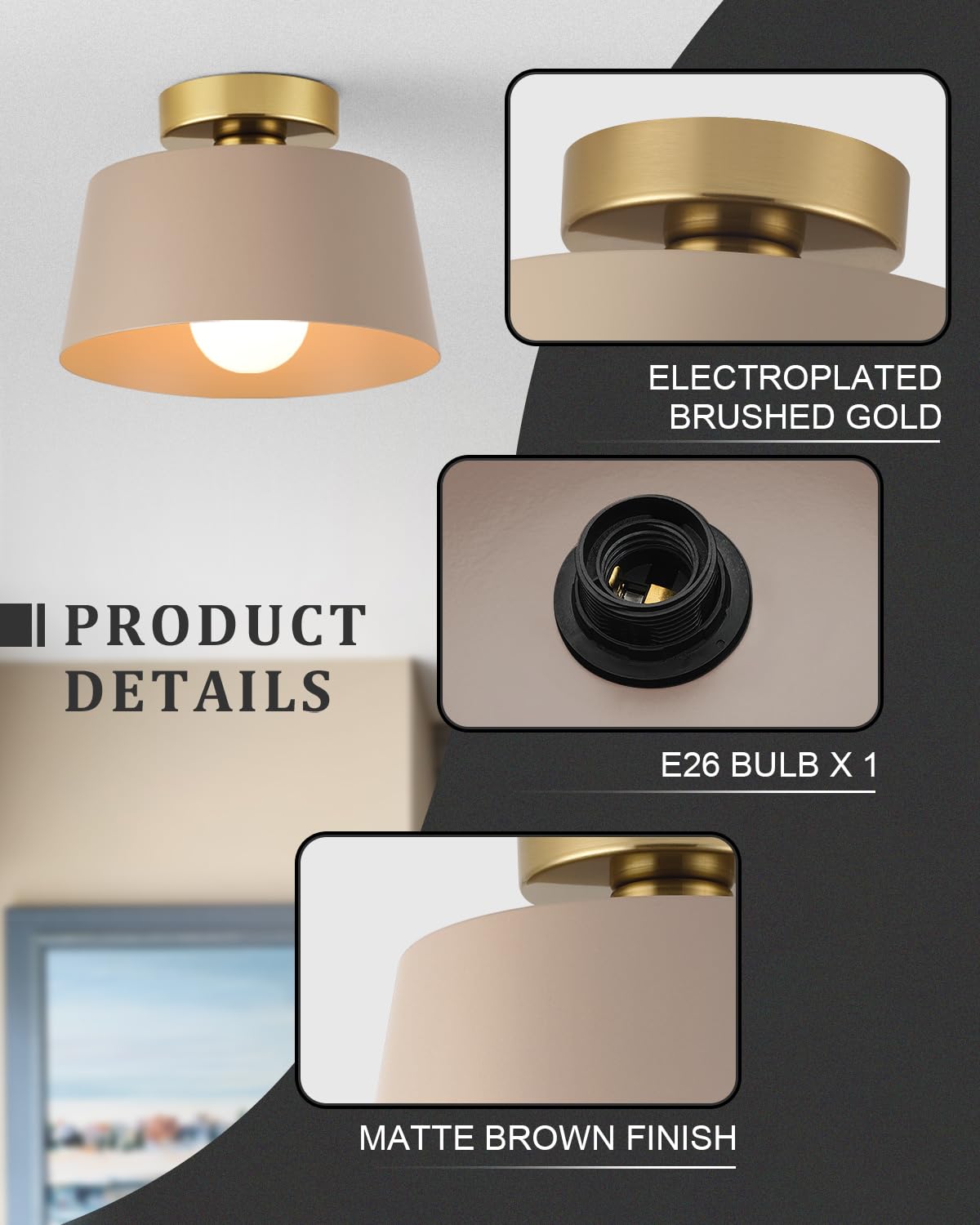 Lhlyclx Ceiling Light Fixture, Hallway Ceiling Light With Gold Plate And Matte Black Shade, Modern Simple Style Porch Light Fixt