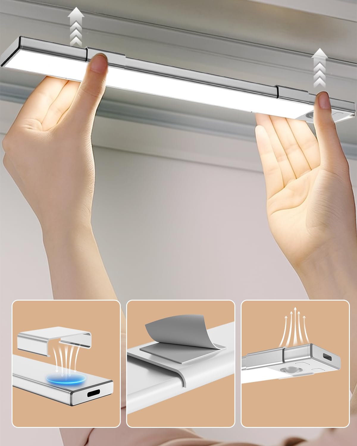 Under Cabinet Lighting 8 Inch Rechargeable Battery Operated Motion Sensor Light Wireless Under Counter Lights For Kitchen  Stairs Hallway (3 Pack)
