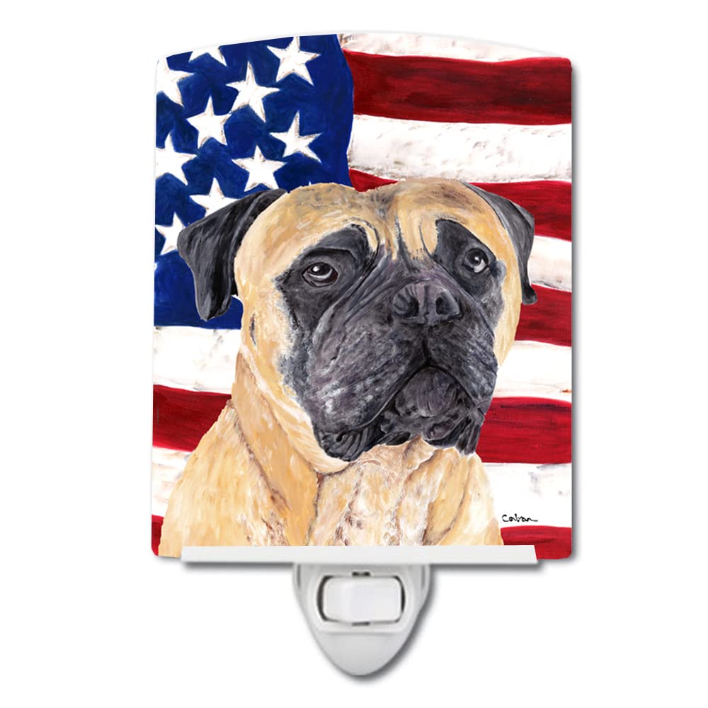 Carolines Treasures Ceramic Night Light, USA American Flag, Mastiff, 6x4x3 inches, Model SC9031CNL, UL-Certified, Multicolor