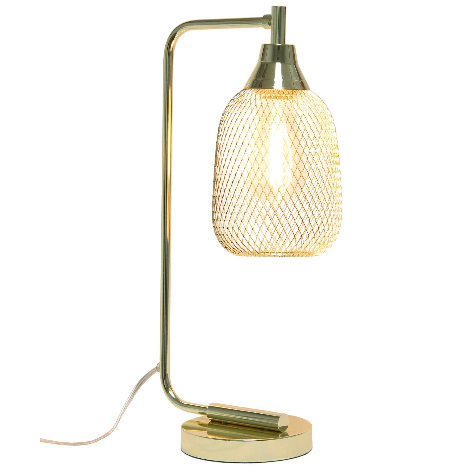 Lalia Home Industrial Gold Desk Lamp With Wired Mesh Shade, Metal Construction