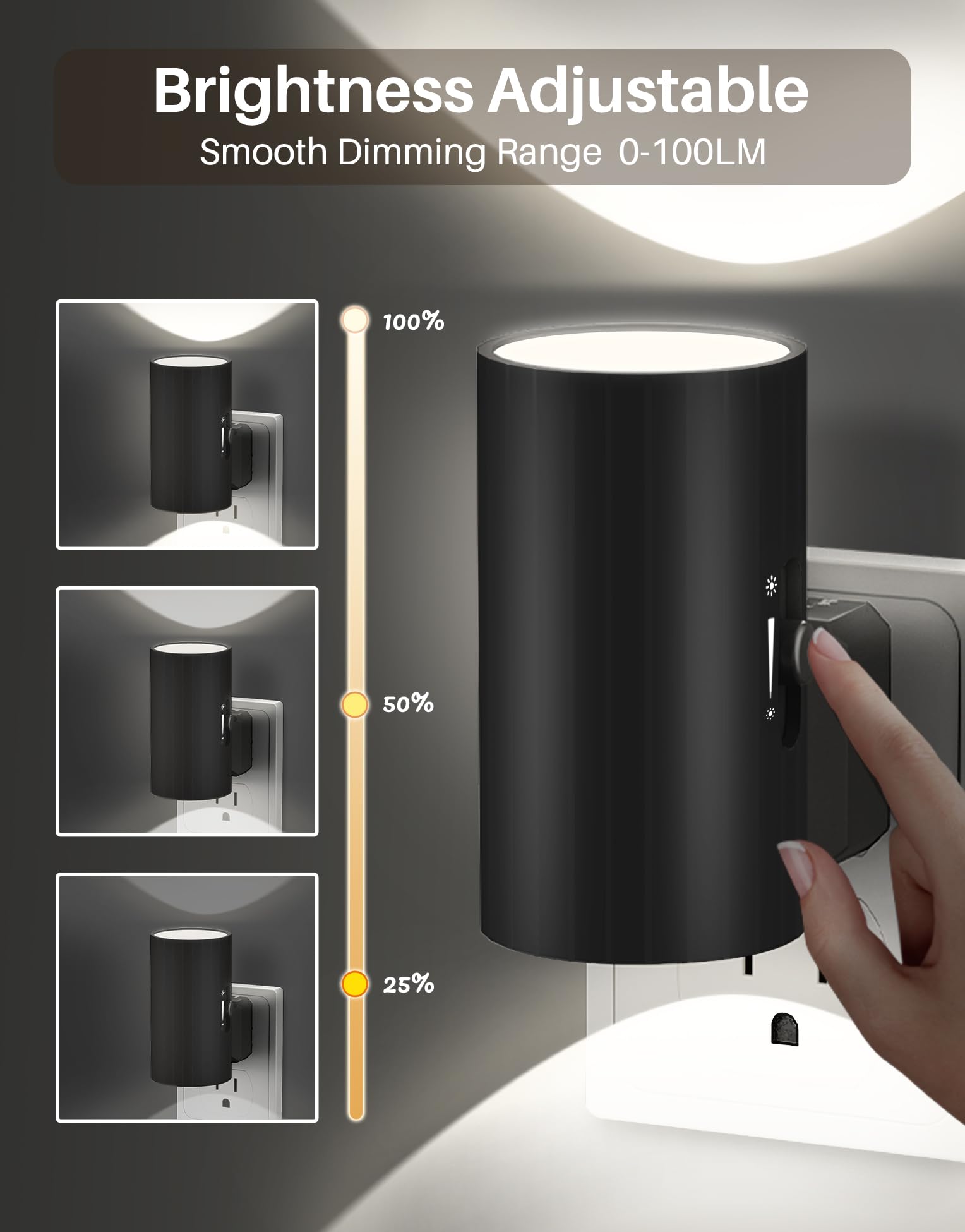 Night Lights Plug Into Wall, Led Plug In Night Light With Light Sensor, 0-100Lm Adjustable Brightness Wall Light, 5000K Daylight