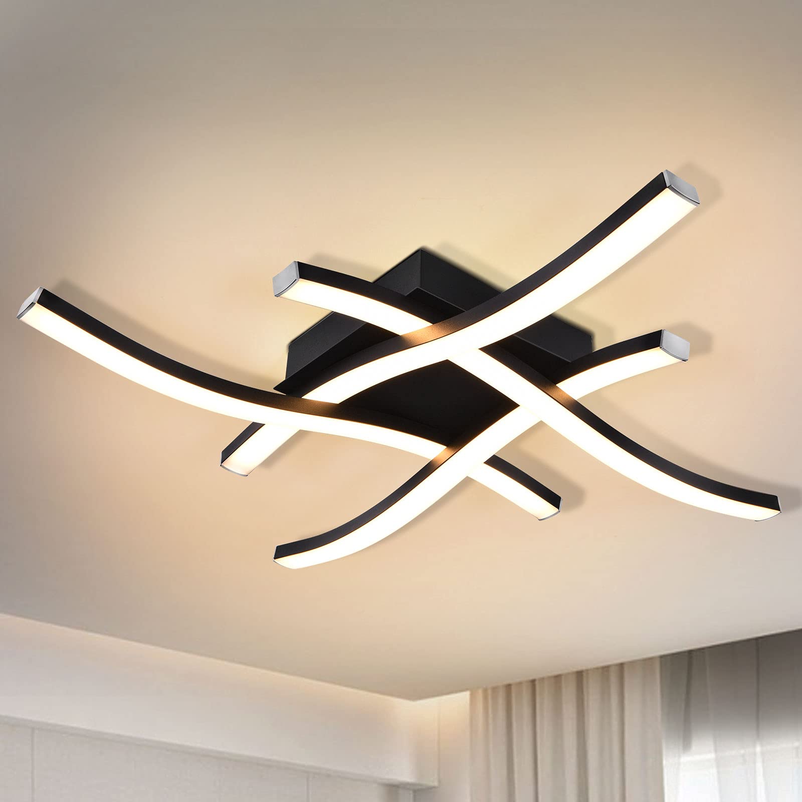 EDISLIVE Modern Dimmable LED Ceiling Light 4-Light 18in Black 3000K Flush Mount Fixture