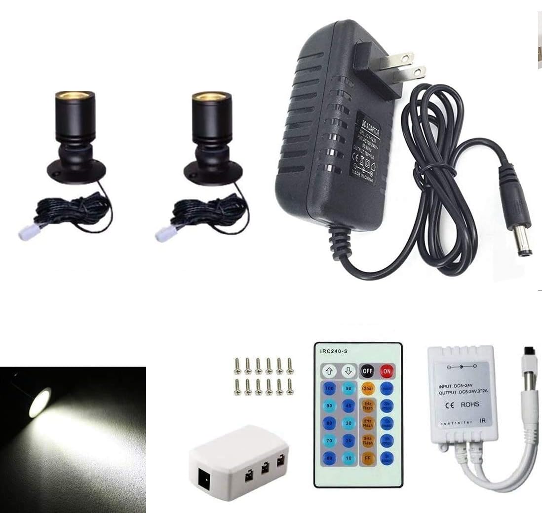 Jorunhe 1.5W White Led Mini Surface Mounted Light Jewelry Cabinet Lamp Spotlight Ac85-265V (Pack-2,Warm White 3000K)