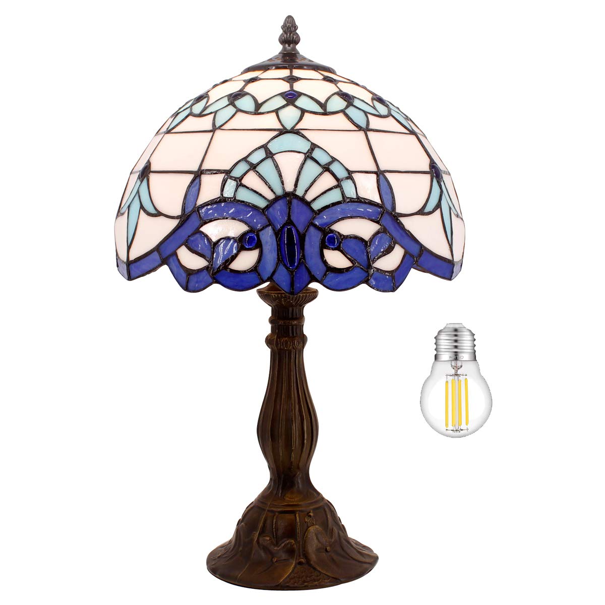 WERFACTORY Tiffany Table Lamp, Navy Blue Baroque, 12x12x18 Inches, Zinc Material, S003B Series, Desk Bedside Reading Light