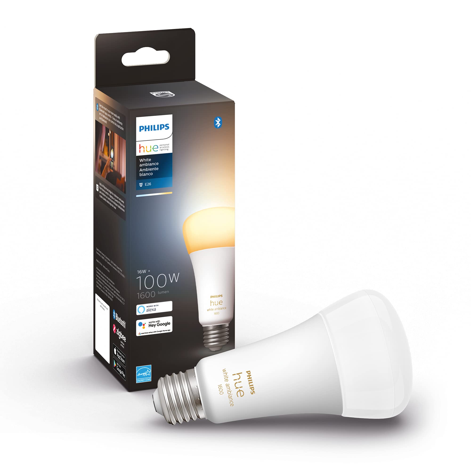 Philips Hue Smart LED Bulb 100W A21 White Ambiance 1 Pack 1600LM E26 Model 562990