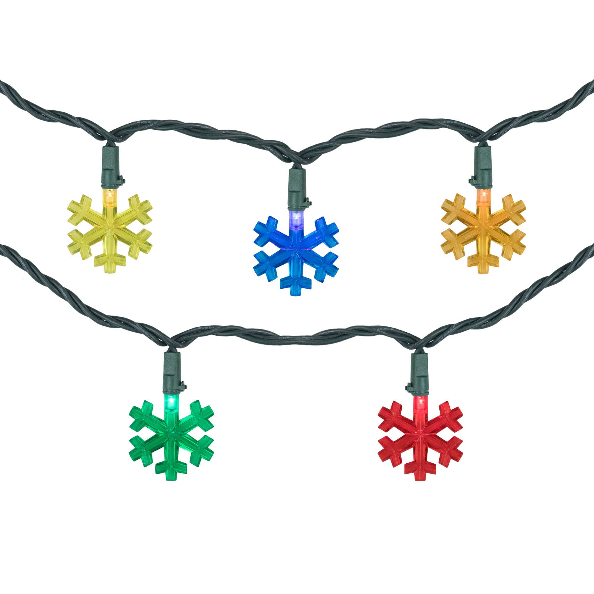 Northlight 10-Count Multi-Color LED Snowflake Christmas Light Set, 4ft Green Wire, Plastic