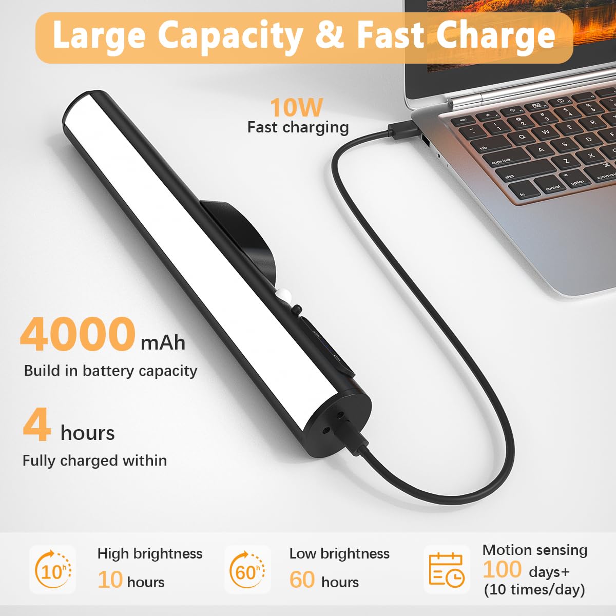 Bravzurg Motion Sensor Led Wall Strip Lights, Rechargeable Magnetic Under Cabinet Lighting - Black