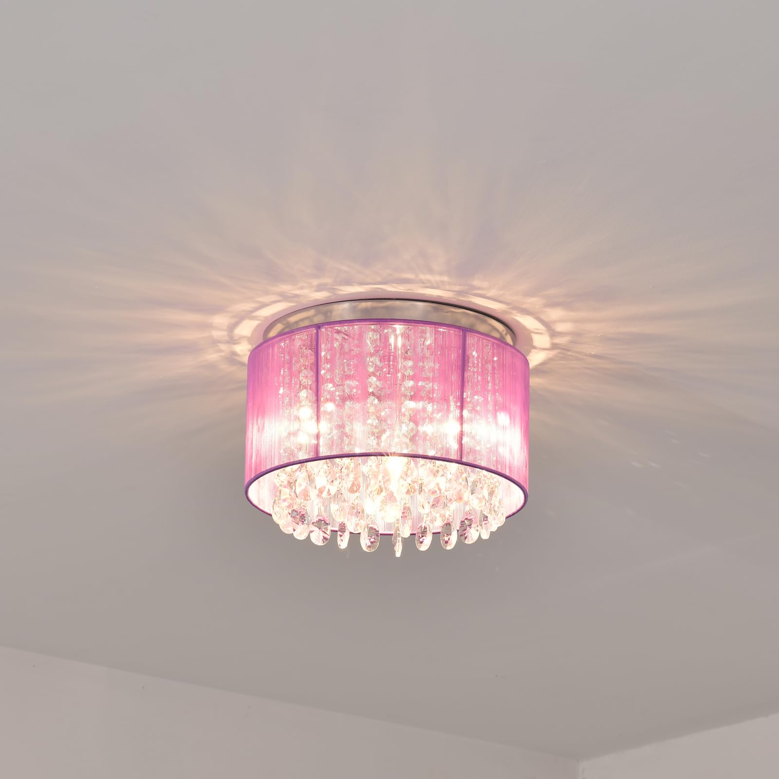 LaLuLa Purple Chandelier Drum Flush Mount Light Fixture, 3 Light, 11" Round for Bedroom, Girl’s Room, Model 17169PU