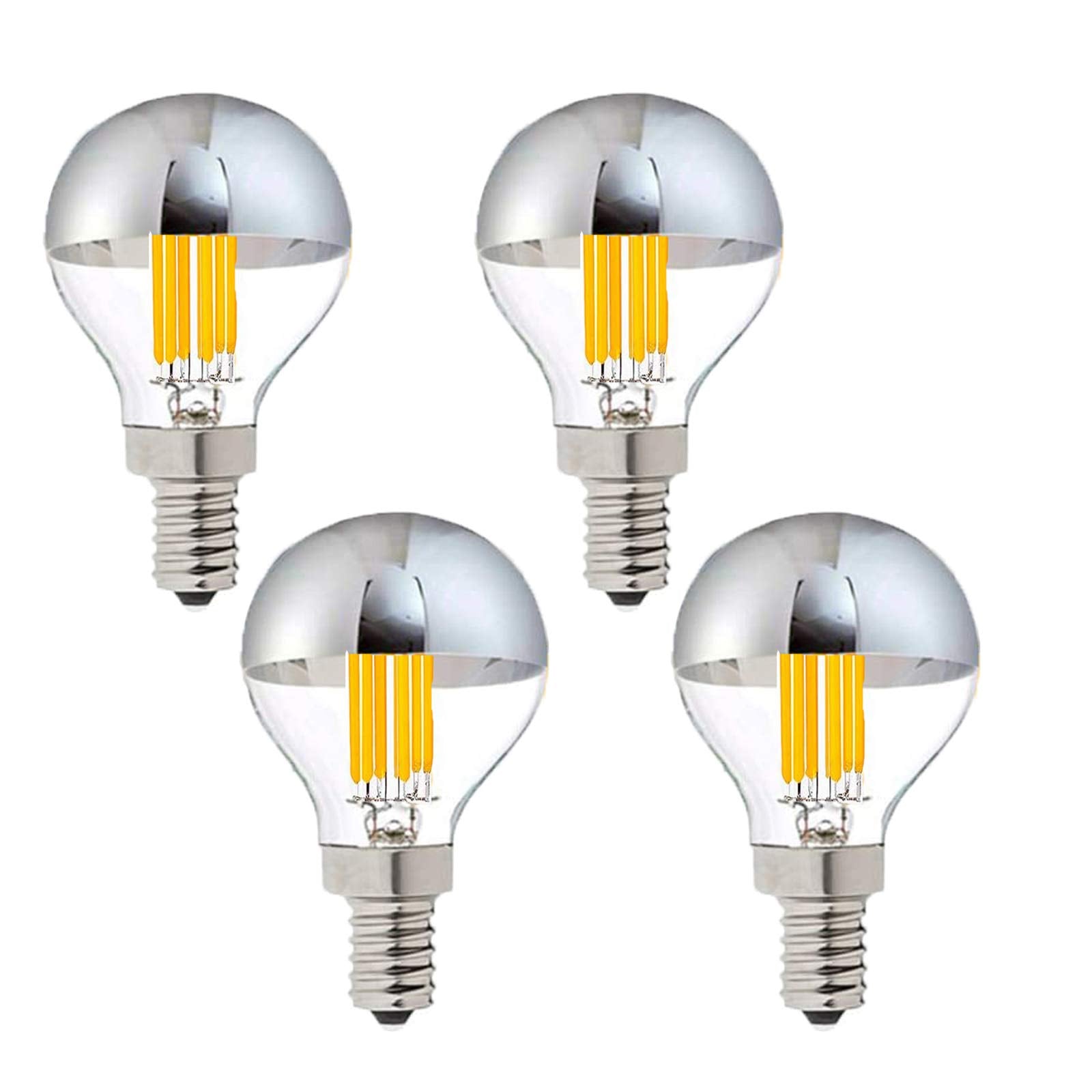 Lxcom Lighting Half Chrome Light Bulb 6W Dimmable E12 G45 G14 Edison Led Bulb Silver Tipped Mirror Globe Vintage Filament Bulbs 