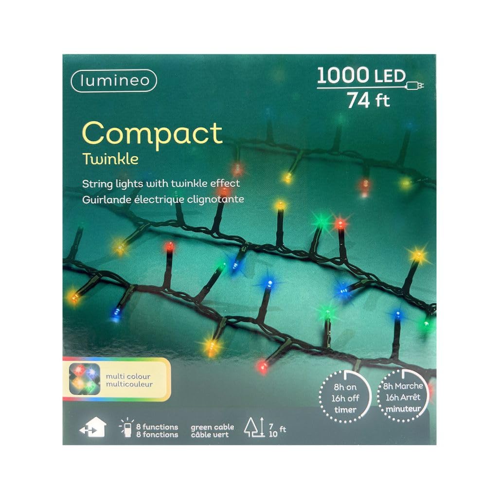 Lumineo 1000 LED Christmas Lights Set, Multi-Colored, Green Wire, 74 Feet, Model 781657
