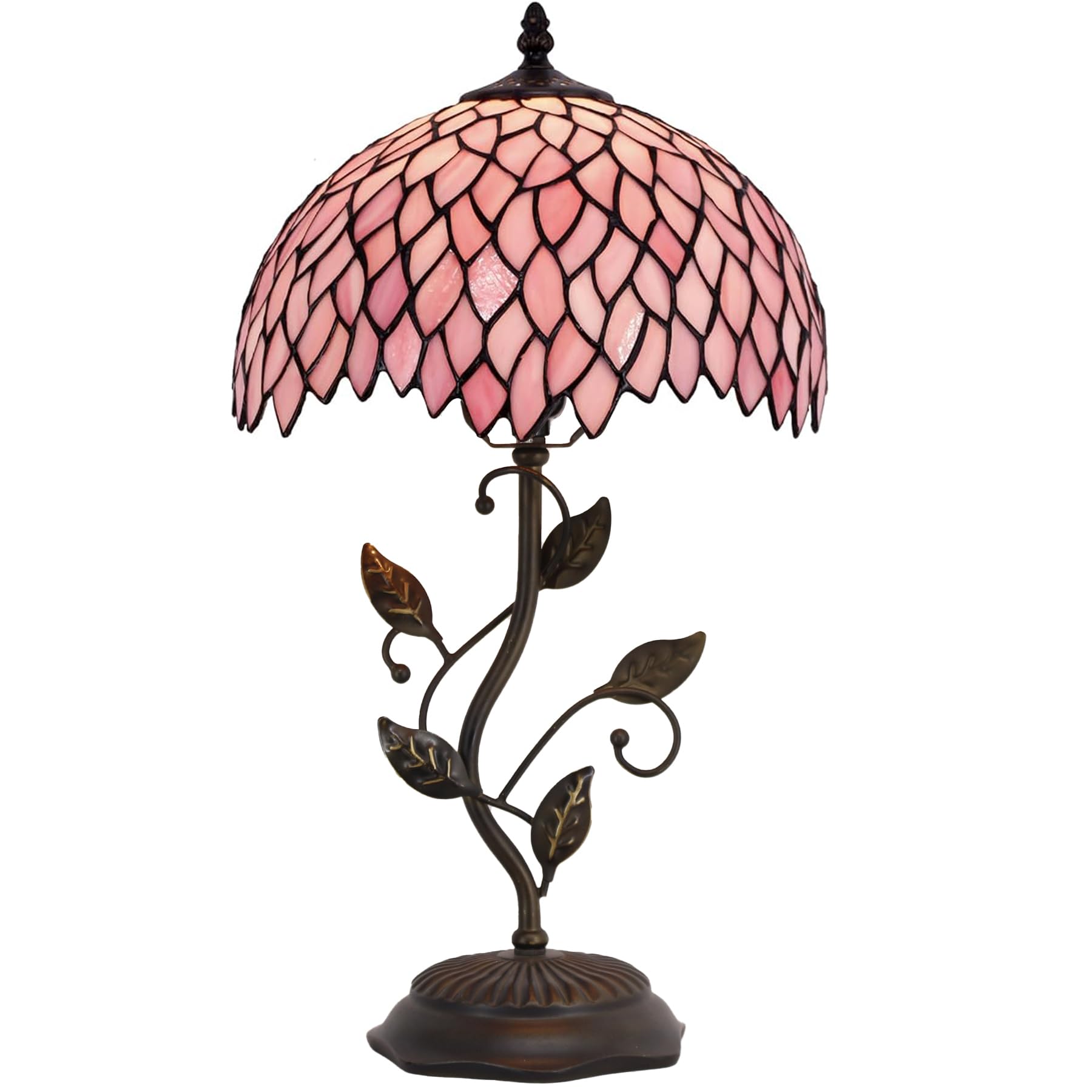 LXHCYOU Tiffany Table Lamp, Stained Glass Desk Light, W12H19 Inch, Metal Leaf Base (Sea Blue Pearl Style)