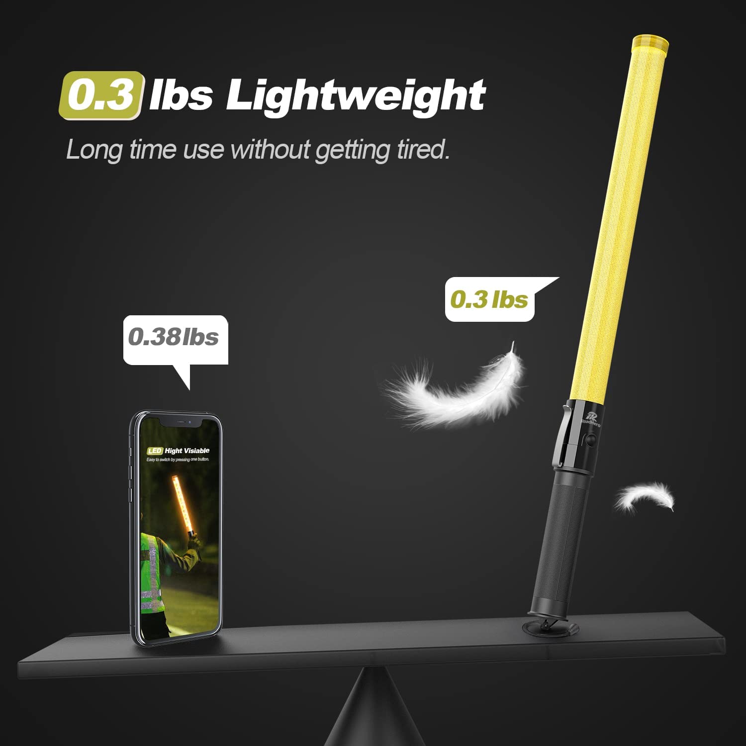 Roadhero 2 Pack 21Inch Traffic Wand, Yellow Led Traffic Control Baton, Night Safety Light Wands With 2 Flashing Modes, Air Marshaling Signal Wand With Side Clip For Airport, Parking, Car Directing