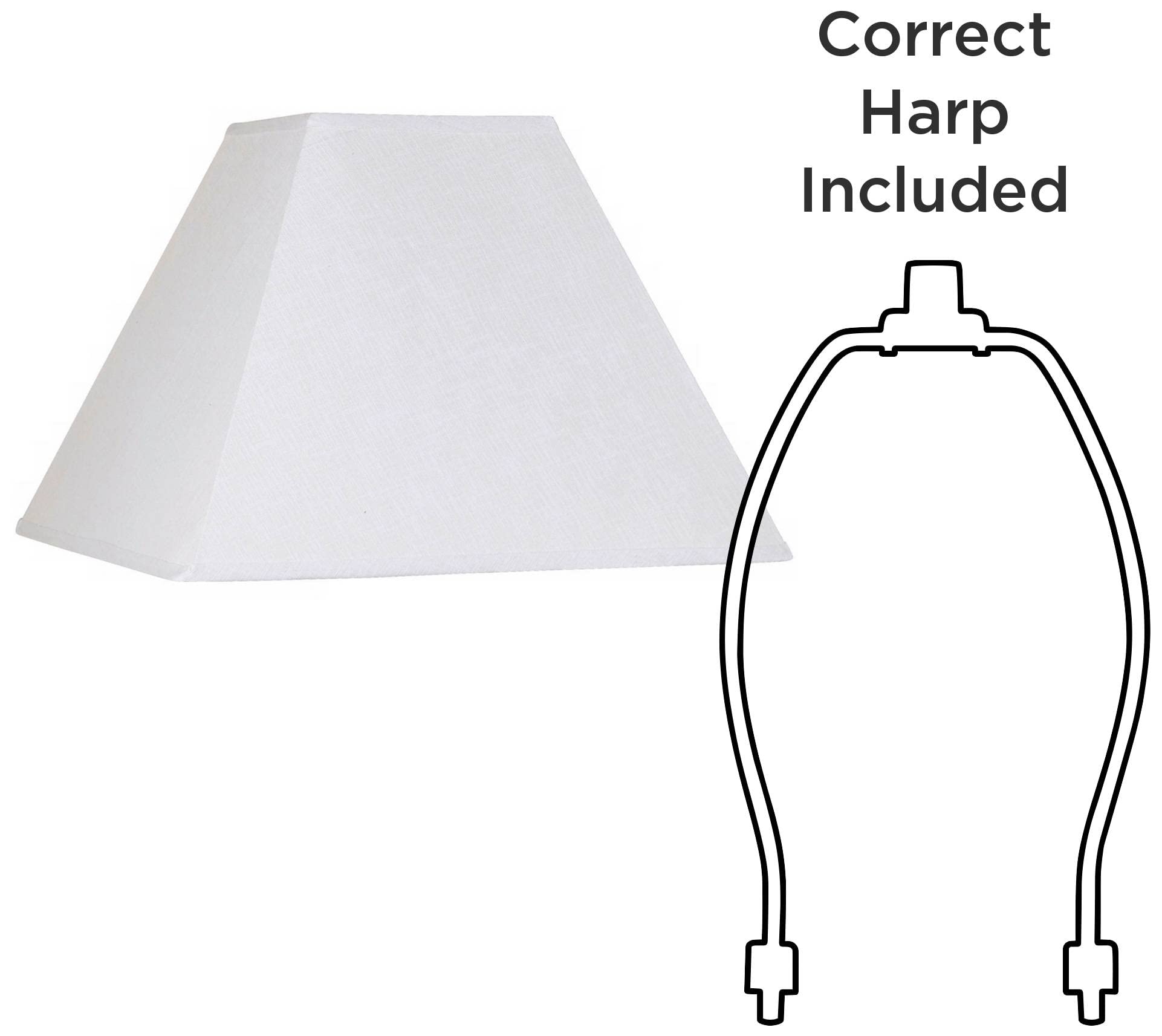 White Linen Large Square Lamp Shade 7&quot; Top X 17&quot; Bottom X 13&quot; Slant X 12&quot; High (Spider) Replacement With Harp And Finial - Springcrest