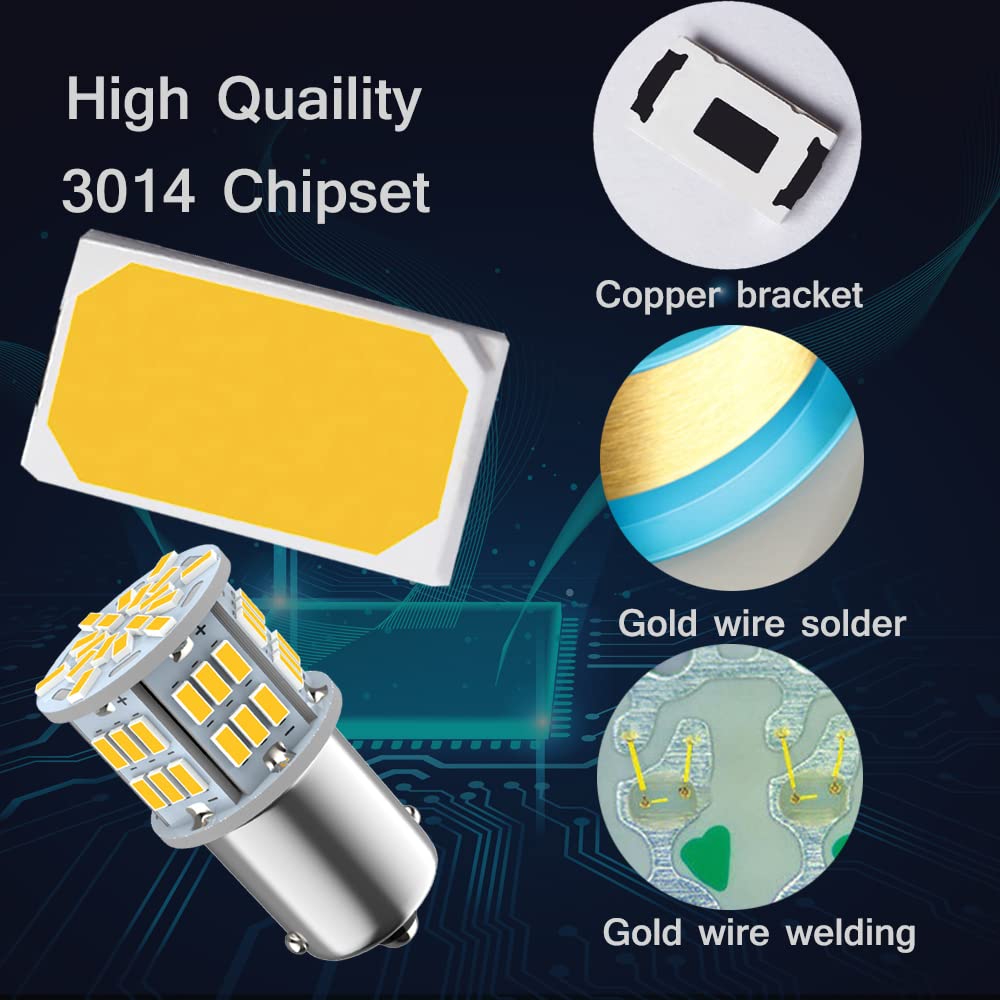 Melphan-Auto 1156 LED Bulb, 54-SMD, 12V-24V, Warm White, 4pcs for RV, Camper, Trailer, Vehicle Interior, Tail Lights
