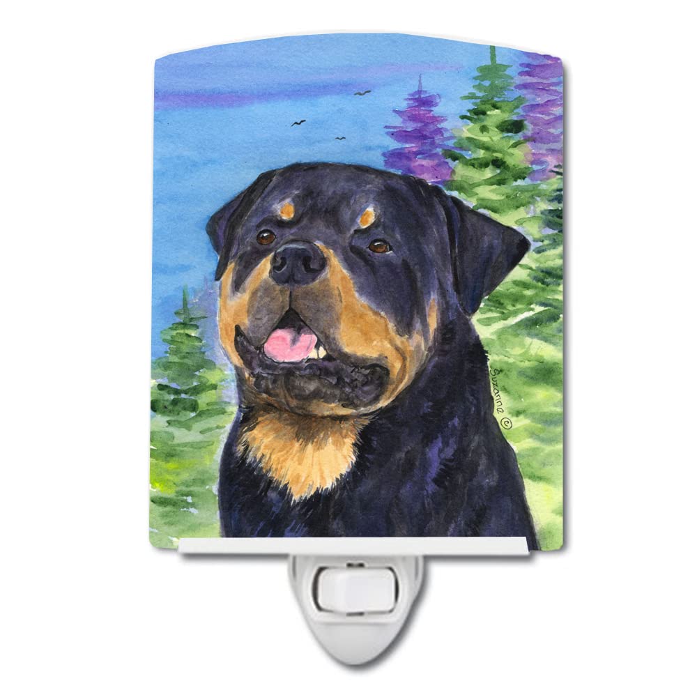 Caroline'S Treasures Ss1026Cnl Rottweiler Ceramic Night Light Compact, Ul-Certified, Ideal For Bedroom, Bathroom, Nursery, Hallway, Kitchen, 6X4X3, Multicolor