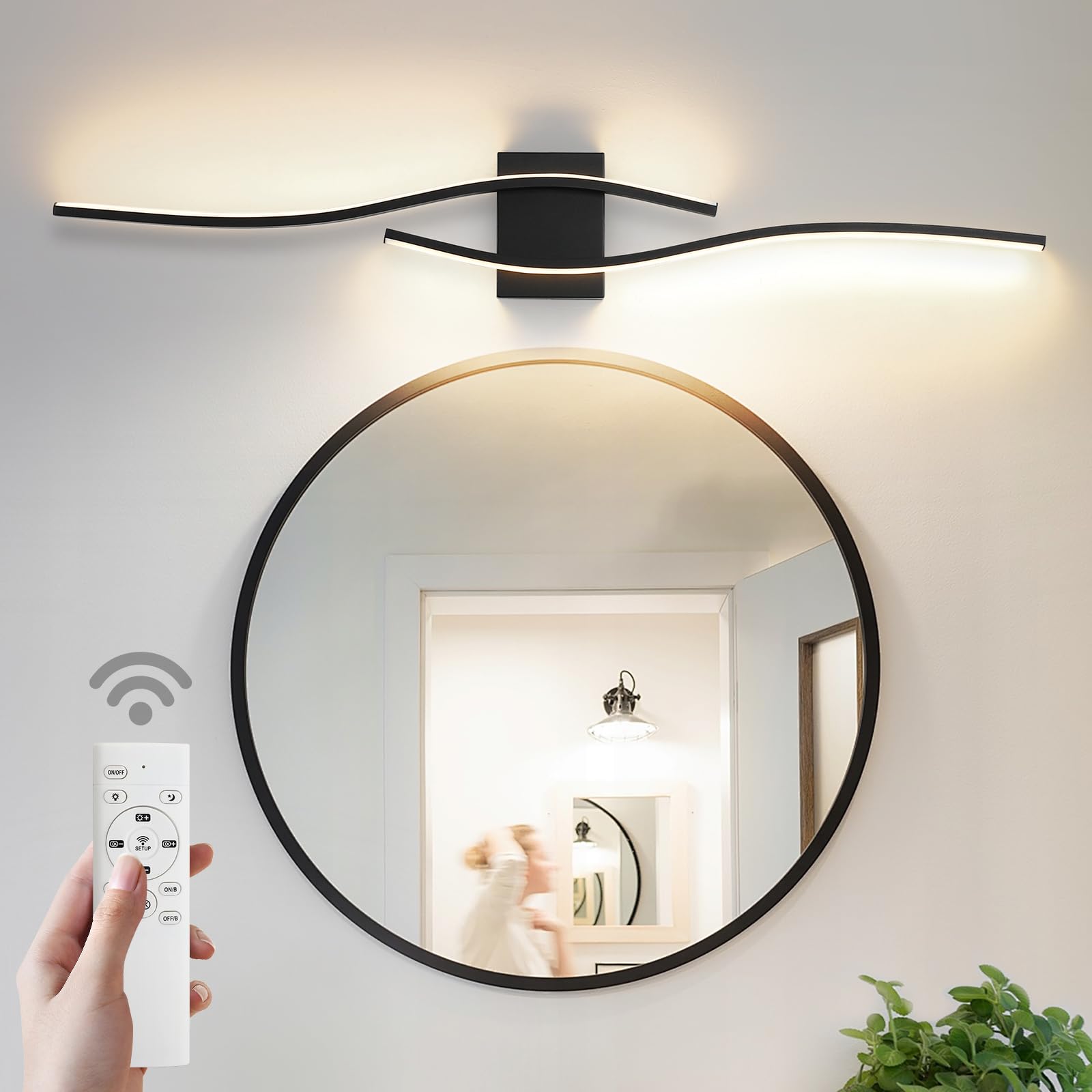 Pasoar Modern LED Vanity Light Fixture, 39.4in Hard-Wired, Metal, Remote Control, 3000K-6000K, Model 3217-1P, Black