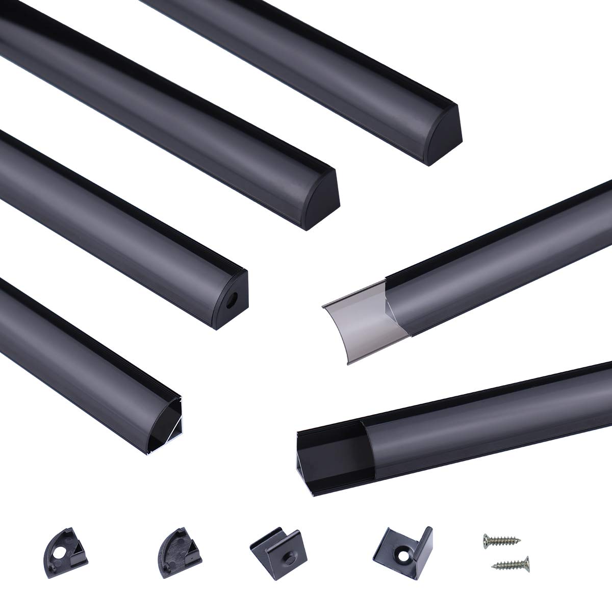 Muzata 6Pack 3.3Ft V Shape Led Channel, Black Aluminum With Smoky Cover, Easy Install