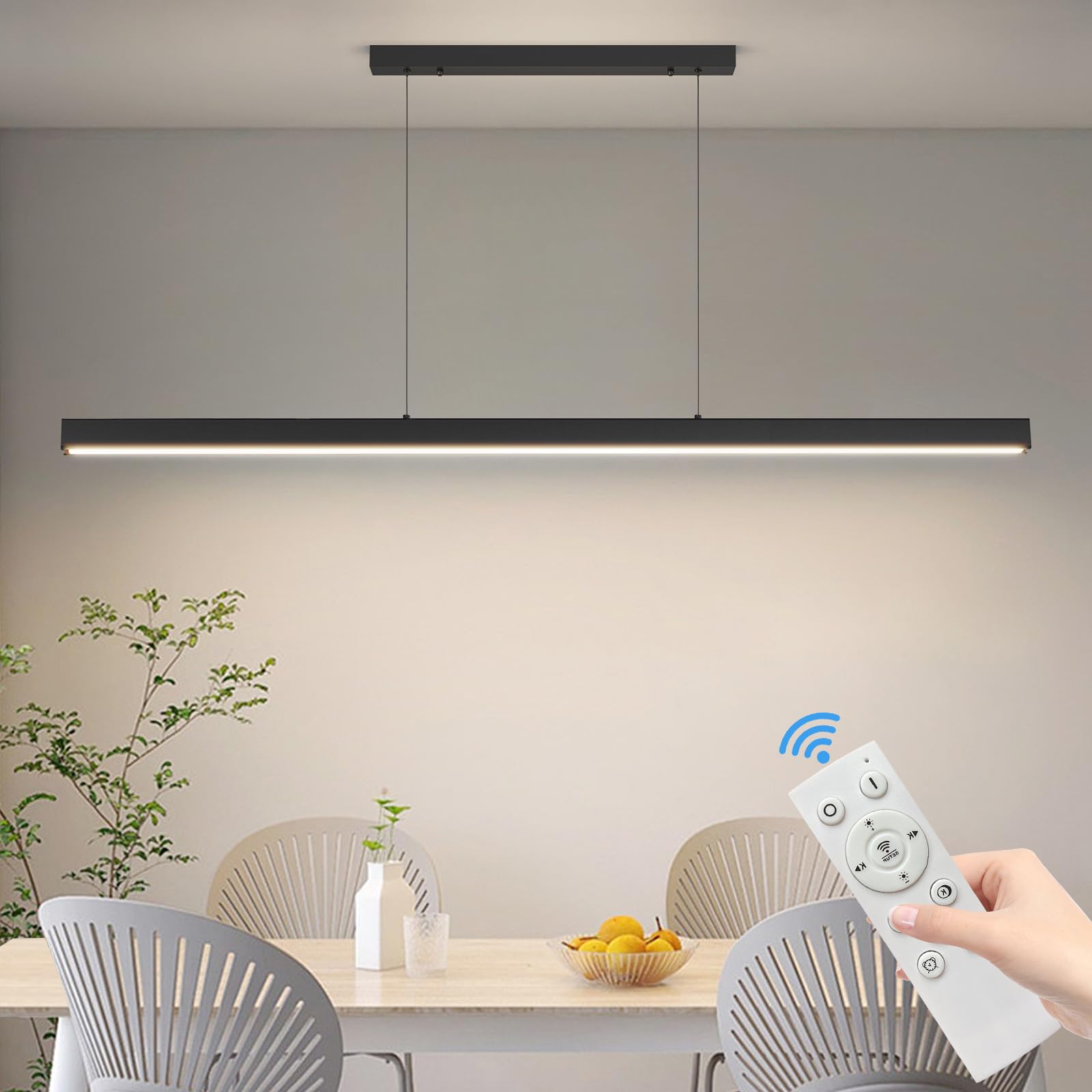 Modern Led Linear Pendant Light, 47In Ceiling Chandlier Light Fixtures Hanging With Remote Control 3000K-6500K Adjustable Color Temperature Island Light For Dining Room, Kitchen