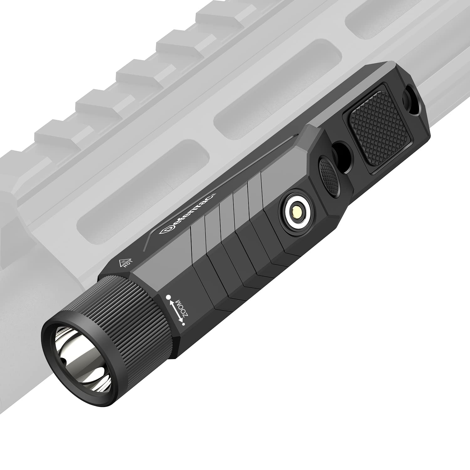 DEFENTAC 1750lm Zoomable Tactical Flashlight with Momentary and Strobe for Sporting Equipment  Weapon Light with Built-in Pressure Switch Compatible with M-Lok Rail Surface  Magnetic Rechargeable
