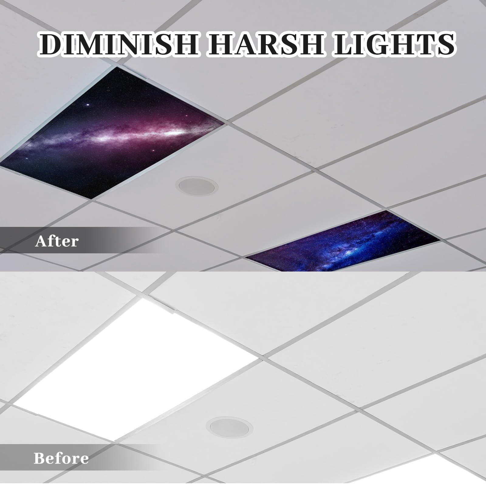 ROCEEI Fluorescent Light Covers 4x2 Feet Magnetic Filters for Classroom & Office - Oxford Fabric, Galaxy Design