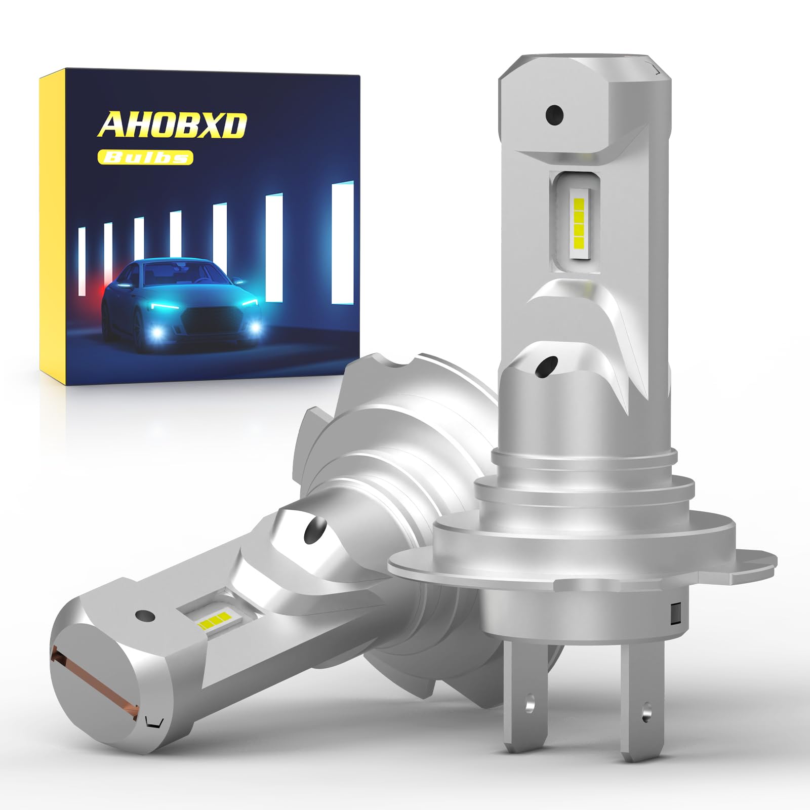 AHOBXD H7 Light Bulbs Pack of 2, 6500K White, 30000LM Brightness, 80000 Hours Life Span, Plug and Play, H7/H18