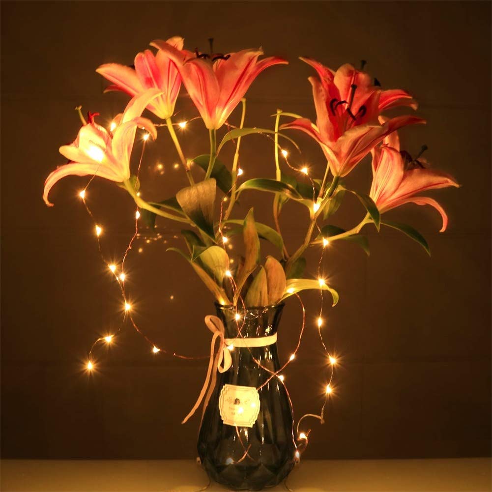 Yongzhenlite 4 Pack Battery Operated Dewdrop LED Lights, 10 Feet, Warm White, Indoor Fairy Lights with Timer Function, 30 Count LEDs