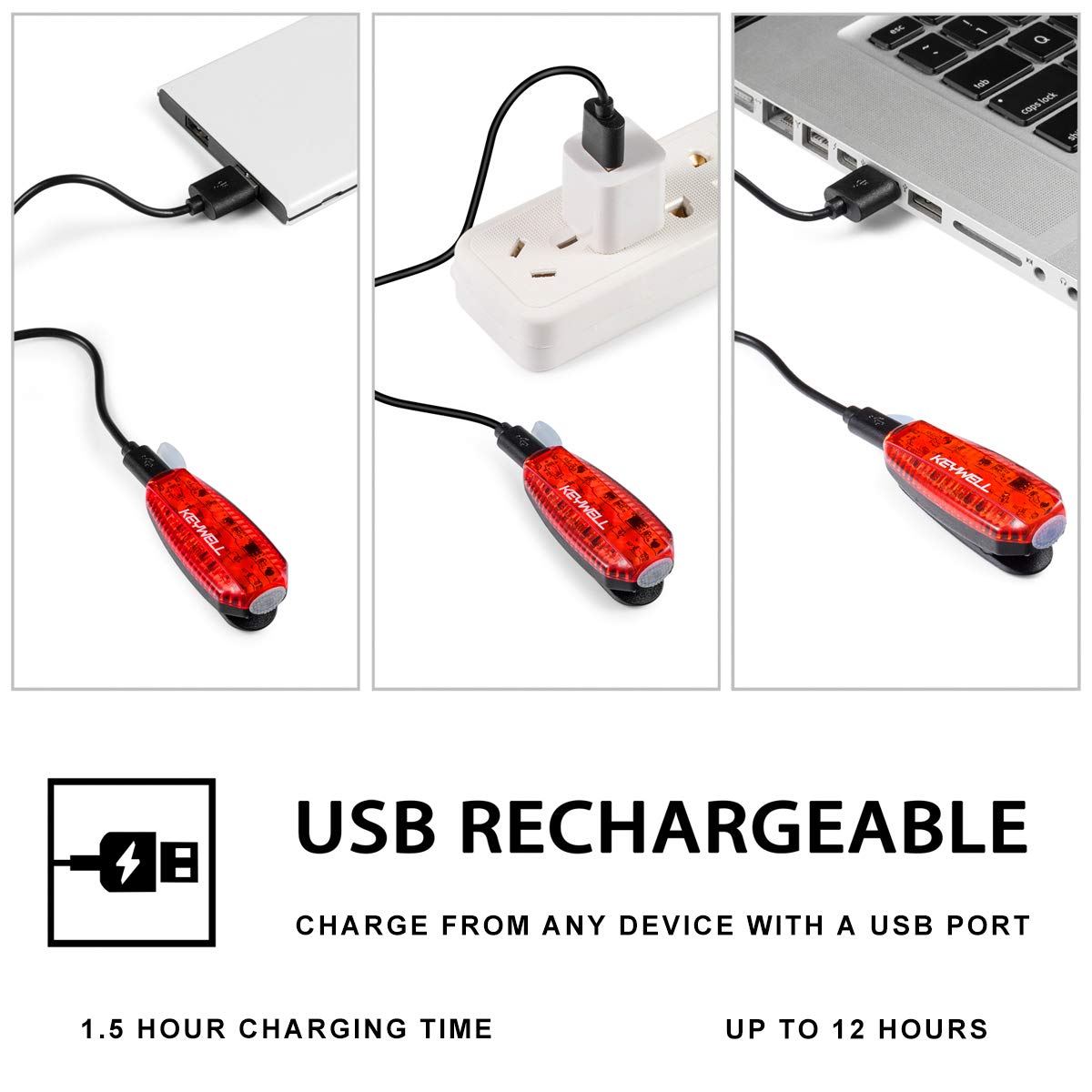 KEYWELL USB C Rechargeable LED Safety Lights - 2 Pack Strobe Clip-On for Runners & Dogs, High Visibility, Red, Model KT-BT04